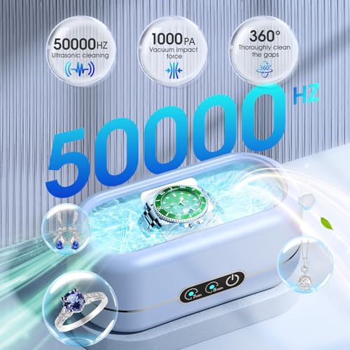 Professional Ultrasonic Jewelry Cleaner with Digital Timer,50KHz Ultrasonic Cleaner Machine with 304 Stainless Steel for Jewelry,Eyeglasses, Rings, Coin, Watch Strap, Dentures, Hygiene Items (Blue)