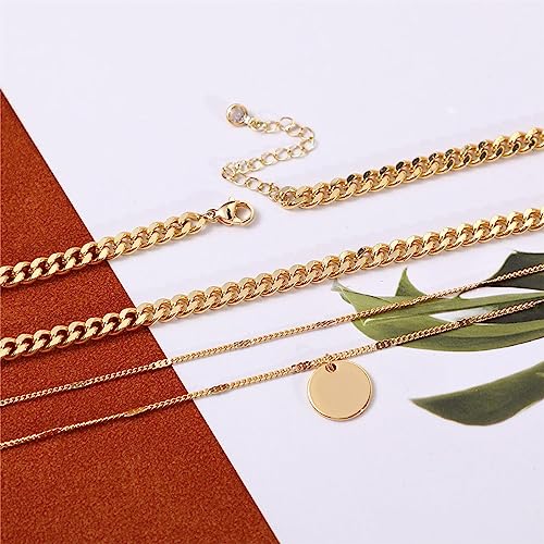 ASCOMY Layered Necklaces for Women Dainty Gold Necklace 14K Gold Plated Herringbone Necklace for Women Pearl Cross Necklace Paperclip Cuban Figaro Rope Satellite Chain Gold Choker Trendy Jewelry Gift - style: 3Layered Cuban Bar Coin-GD
