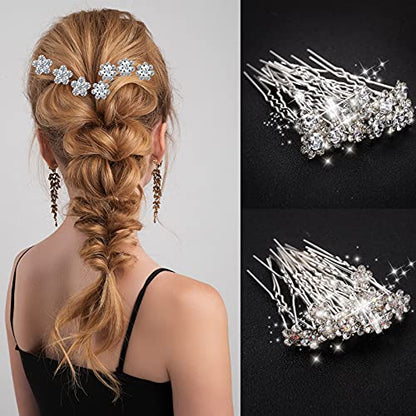 60 Pieces Bridal Wedding Hair Pins Silver Pearl Rhinestone Crystal Flower U Shape Clips Diamond Jewelry Updo Hair Barrettes Prom Styling Decorations Accessories for Brides Bridesmaids Women