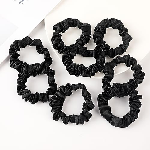 Satin Silk Scrunchies Hiar Ties for Women Girls Ponytail Holders 20 Pcs Mini Black Bulk Scrunchies Elastic Hair Bands for Thick Curly Hair Pony Tails Hair Ties - color: Dark Blak