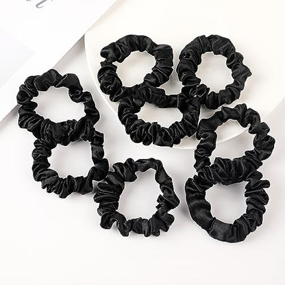 Satin Silk Scrunchies Hiar Ties for Women Girls Ponytail Holders 20 Pcs Mini Black Bulk Scrunchies Elastic Hair Bands for Thick Curly Hair Pony Tails Hair Ties - color: Dark Blak