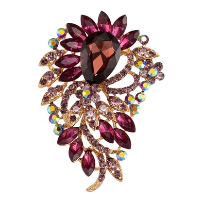 SELOVO Big Large Flower Statement Brooches Pins Scarf Decoration Gold Tone - color: purple