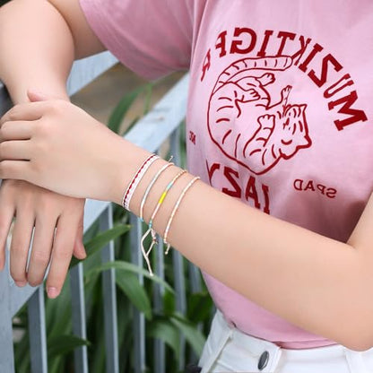 KELITCH Women Friendship Bracelet Seed Beads Miyuki Thin Strand Bracelets Adjustable Boho Jewelry - color: Beige 62L