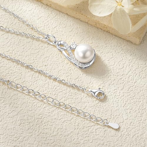 Freshwater Pearl Necklace for Women | 14K Gold Plated Infinity Pendant Fine Jewelry | Dainty Everyday Layering Chain with Lobster Clasp - color: Silver Moissanite