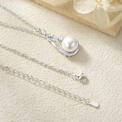 Freshwater Pearl Necklace for Women | 14K Gold Plated Infinity Pendant Fine Jewelry | Dainty Everyday Layering Chain with Lobster Clasp - color: Silver Moissanite
