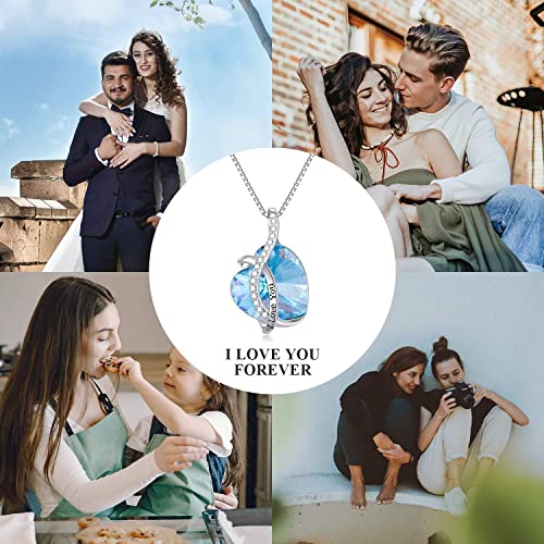 AOBOCO I Love You Sterling Silver 12 Birthstone Heart Pendant Necklace Embellished with Crystals from Austria, Mother's Day Anniversary Birthday Jewelry Christmas Gifts for Women Grandma Nana - color: D-March