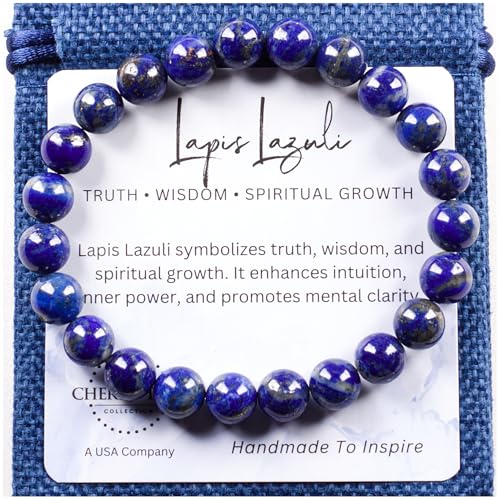 Cherry Tree Collection – Handmade Crystal Bracelets with Black Obsidian, Tiger’s Eye and 6 Other Gemstones for Men & Women – 8mm Beaded Bracelet for Healing, Protection & Positive Energy–Sizes S/M/L - color: Lapis, size: Small