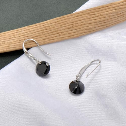 8 MM Cubic Zirconia Bare Diamond Cut Crystal Dangle Earrings for Women - color: Black