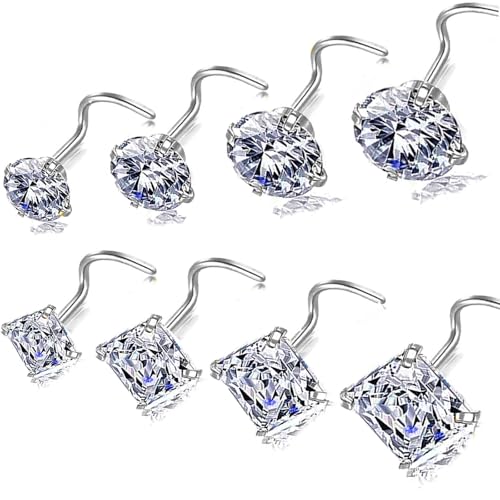 14k Gold Plated Nose Rings Studs for Women 316L Surgical Steel Nose Piercings 22g/20g/18g Gauges 1.5mm/2mm/2.5mm/3mm/3.5mm/4.5mm Sizes - color: 18g 8pcs S Silver Surgical Steel