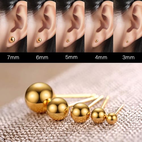 JINERA 5 Pairs Stud Earrings for Women 14K Plated Gold/Silver Pearl Ball Small Stud Earrings Set Cartilage Piercing Hypoallergenic Lightweight Flatback Earrings Jewelry Gifts for Women - color: 5 Pairs Ball Studs - Gold
