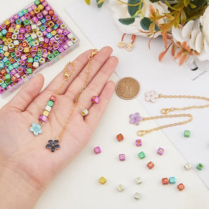 DICOSMETIC Cup Letter Charm Personalized Handle Charm 4Pcs Chains with 300Pcs Acrylic Beads Name Letter Charms Accessories for Cup