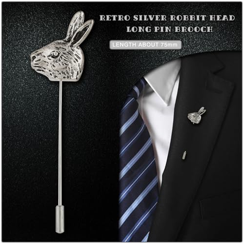 Dreuyet Simple Gold Silver Plated Long Brooch Pins with Cute Animal Antlers Leaves Plant Bees Rabbits Rose Flower Feather Brooch Jewelry for Women Men Elegant Suit Collar Lapel Pin - style: Rabbit Head