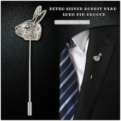 Dreuyet Simple Gold Silver Plated Long Brooch Pins with Cute Animal Antlers Leaves Plant Bees Rabbits Rose Flower Feather Brooch Jewelry for Women Men Elegant Suit Collar Lapel Pin - style: Rabbit Head