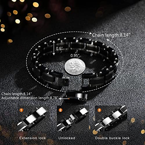 Holizaly Men's Stainless Steel Two Tone Square Link Bracelet, Black and Blue Ion Plated Black - color: White