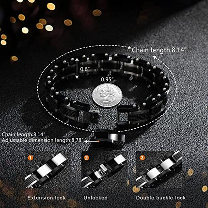 Holizaly Men's Stainless Steel Two Tone Square Link Bracelet, Black and Blue Ion Plated Black - color: White