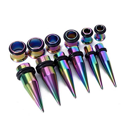 36pcs Ear Stretching Kit 14G-00G Surgical Steel Tapers Tunnels Gauges Set for Starter Women and Men Expanders Body Piercing Jewelry - color: Rainbow