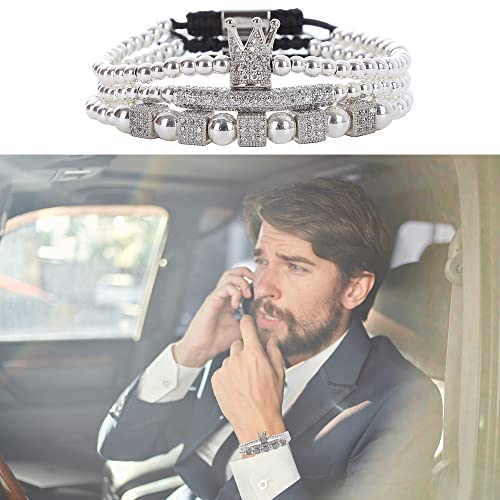 Mens Bracelet Beaded Bracelets Micro Pave Zircon Bracelets for Men Women Bracelets for Men Stainless Steel Cuff Bangle - color: F-silver