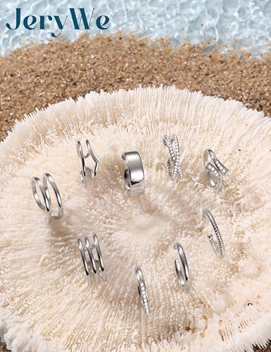 JeryWe Toe Rings for Women Non Tarnish Waterproof - 14K Gold Filled Adjustable Toe Rings Silver Simple Band Hug CZ Thin Chunky Toe Ring Dainty Summer Barefoot Beach Foot Jewelry for Women 9Pcs