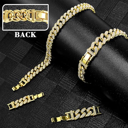 Batiyeer Women's Ankle Bracelets Cuban Link Chain Anklets Adjustable Chunky Anklets with Detachable Extender Rhinestone Bling Jewelry Gifts - color: Gold, size: 12 Mm, 8+2 Inches