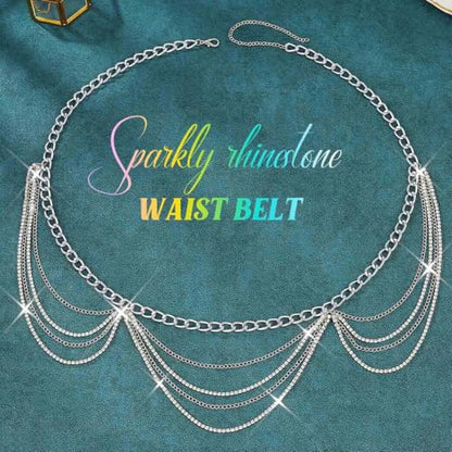 CLOACE Silver Waist Chain Rhinestone Layered Belly Chain Fashion Rave Chain Jewelry for Women