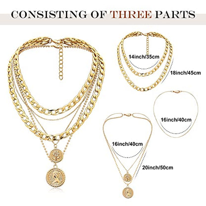 MJartoria Gold Layered Necklaces for Women Trendy Retro Birthflower Coin Pendant Necklace Dainty Chunky Chain Choker Necklaces for Jewelry Birthday Gifts - color: Golden, style: June Birthflower-Rose