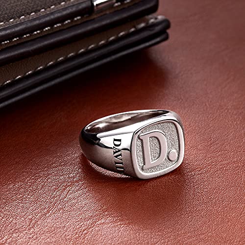 callie Custom Signet Ring - Engraved Text & Photo, Personalized Family Crest Coat Of Arms Rings, 925 Sterling Silver/Brass | Father's Day Jewelry Gifts for Men & Women - color: Initial-2