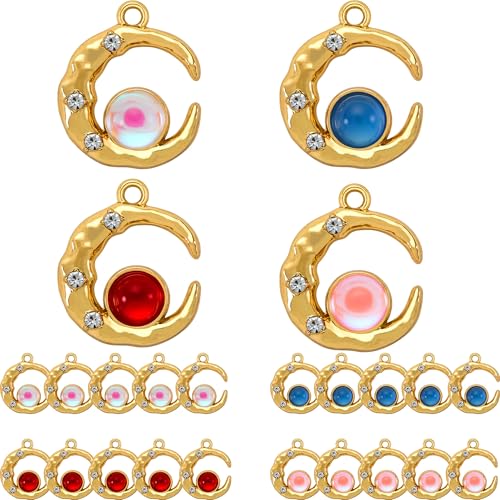 Gold-Tone Moon Charms with Rhinestones for DIY Jewelry Making - 20 PCS Metal Crescent Pendants for Bracelets, Necklaces, Earrings - Celestial Craft Supplies, Gift for Women and Crafters