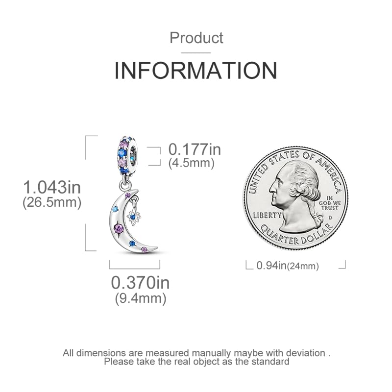 925 Sterling Silver Charms for Bracelets and Necklaces Beads Jewelry Charms for Women - color: Moon Charm