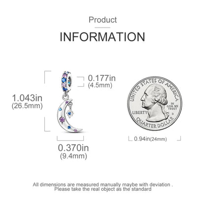 925 Sterling Silver Charms for Bracelets and Necklaces Beads Jewelry Charms for Women - color: Moon Charm