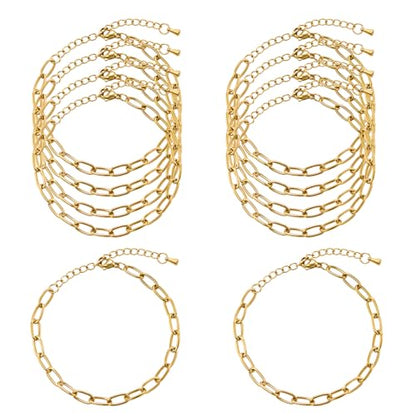 KYUNHOO 10pcs 6.7 Inches Gold Plated Paperclip Chain for Bracelet Making | Stainless Steel Jewelry Supplies for Bracelet DIY with Lobster Clasps and Chain Extension - color: round paperclip gold