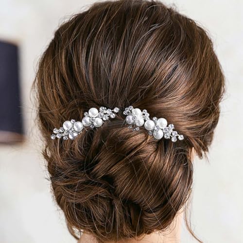 Asooll Gold Wedding Pearl Hair Comb Bride Crystal Hairpiece Bridal Rhinestone Hair Clip Hair Accessories for Women (Set of 2) (A-Gold) - color: A-Gold