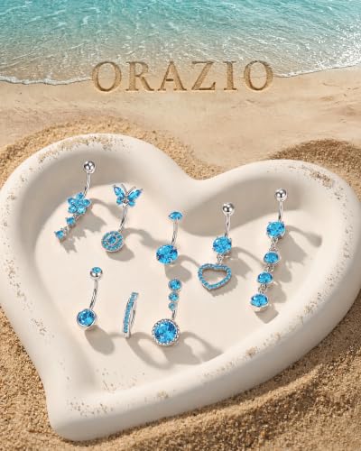 ORAZIO Gold Belly Button Ring Dangle Hypoallergenic Surgical Stainless Steel Belly Rings for Women 14G Belly Button Piercing Cute Navel Ring Belly Piercing Jewelry - color: Light Blue