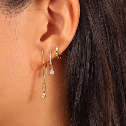 Freekiss 3 Pairs Hoop Earrings Set - Dainty Stud Dangle Cartilage for Women | Hypoallergenic Earrings, Cubic Zirconia Stackable Trendy Small Set Jewelry Gifts for Women - style: 3CZ Teardrop Set-gd