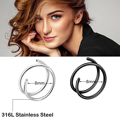 20G Double Nose Ring Hoop for Single Piercing - 2-36 Pcs Jewelry for Women - color: BLACK,SILVER