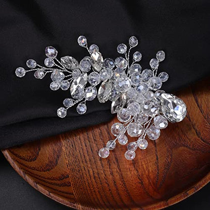 Xerling Silver Crystal Hair Clips for Brides Wedding Bling Rhinestone Headpiece Bridal Hair Accessories for Flower Girls Hair Barrettes (Silver) - color: Silver