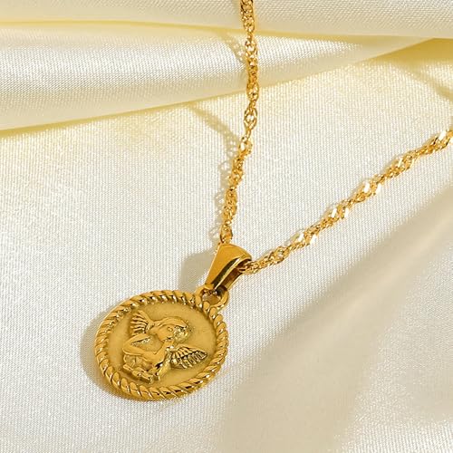 Unisex Celestial Gold Pendant Necklaces, Sun/Moon/Star/Angle Celestial Elements Unisex Choker Gold Lover Chains for Men and Women Jewelry - color: Gold Chain - Angle