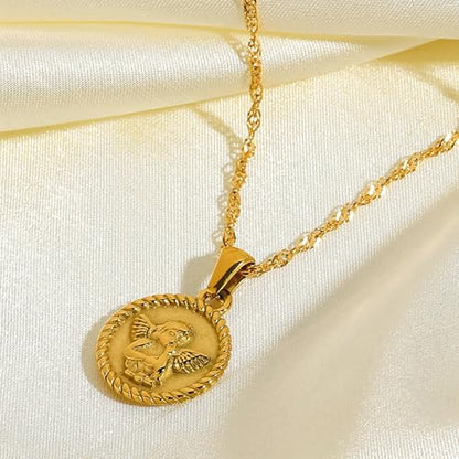 Unisex Celestial Gold Pendant Necklaces, Sun/Moon/Star/Angle Celestial Elements Unisex Choker Gold Lover Chains for Men and Women Jewelry - color: Gold Chain - Angle