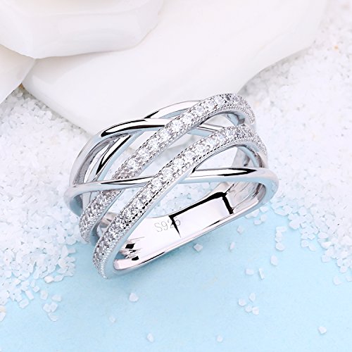 JO WISDOM 925 Sterling Silver Criss Cross Rings CZ Eternity Engagement Wedding Band Ring