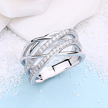 JO WISDOM 925 Sterling Silver Criss Cross Rings CZ Eternity Engagement Wedding Band Ring