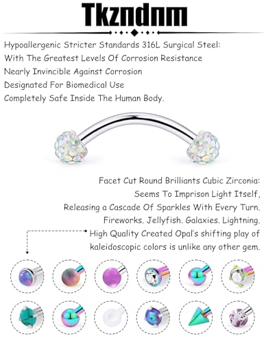16g 8/10mm Silver/Black/Rose-Gold/Rainbow Eyebrow Piercing Jewelry Rings Curved Barbell Vertical Labret Lip Surgical Steel Small Belly Button Snake Eyes Tongue Rook Earrings for Women Men - color: Rainbow / Purple, size: 16g*8mm*3mm