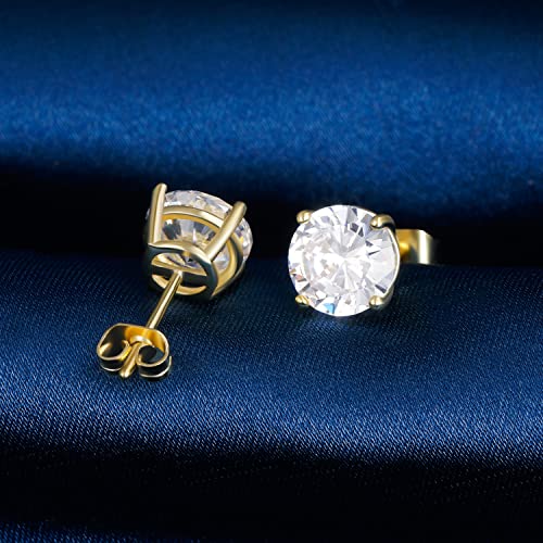 6 Pairs Cubic Zirconia Stud Earrings for Women/Men - Round Cut 4 Prong Settings 18K Gold Plated Hypoallergenic 3-8mm Clear Earrings Set - color: 3-8mm Gold - Round 4 Prong