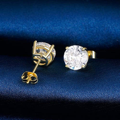 6 Pairs Cubic Zirconia Stud Earrings for Women/Men - Round Cut 4 Prong Settings 18K Gold Plated Hypoallergenic 3-8mm Clear Earrings Set - color: 3-8mm Gold - Round 4 Prong