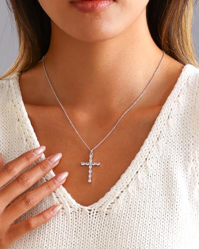 Cross Necklace for Women, 14K Gold Plated Cubic Zirconia Cross Pendant Necklace, Trendy Christian Jewelry Gifts for Baptism First Communion Christmas - color: Style I - Silver