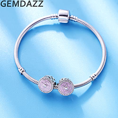 GEMDAZZ 925 Sterling Silver Valentines Day Charms Heart Charms, I Love You to The Moon and Back Pendant, Cupid Arrow and 4 Leaf Clover Beads fit European Bracelets, Gift for Lover/Wife/Girls - color: Enchanted Rose Flower Charm