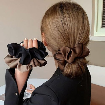 Satin Scrunchies for Women, 5PCS Black Hair Ties for Girls No Crease Frizz-Free Soft Stylish Hair Accessories Gifts