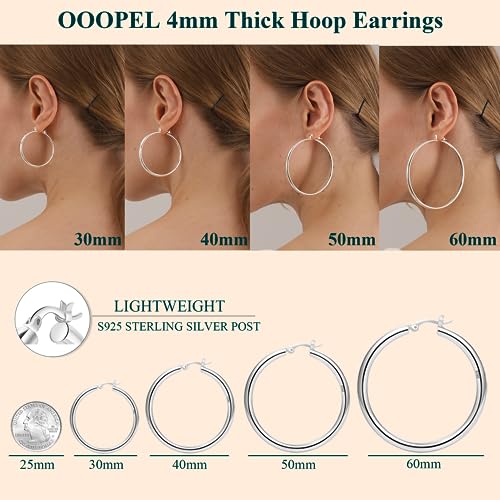 4mm Thick Gold Chunky Earrings Steling Silver Post Hoops Earrings For Women Hollow Tube Hoops Earrings Thick Gold Hoop Earrings Hypoallergenic Lightweight Gold Hoop Large Earrings 20/30/40/50/60MM - color: Silver,20mm
