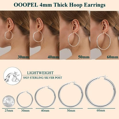 4mm Thick Gold Chunky Earrings Steling Silver Post Hoops Earrings For Women Hollow Tube Hoops Earrings Thick Gold Hoop Earrings Hypoallergenic Lightweight Gold Hoop Large Earrings 20/30/40/50/60MM - color: Silver,20mm