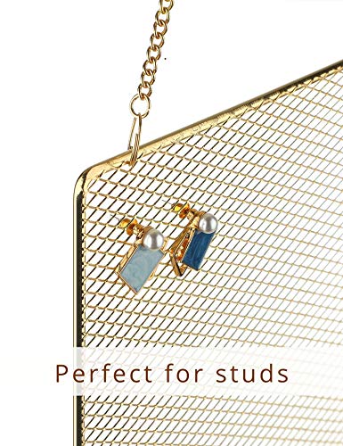 Heesch 2 Pack Earring Holder Wall Mounted Hanging Jewelry Organizer Display Decorative Metal Diamond Shape with Hooks for Necklaces Bracelets (Gold)