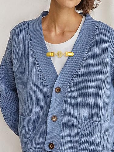 Custom4U Personalized Sweater Clips for Cardigans, Custom Name Initials Cinch Clip, Stainless Steel Dress Clips Back Cinch Shirt Clips for Women Clothing, Shawl Dress Shirts Cincher Small Brooch Jewelry Gifts - color: Gold Color-Round