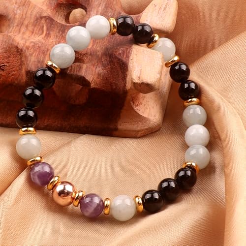 KSQS Healing Stone Bead Bracelet for Women, Natural Gemstones Balance Protection Bracelet, Spiritual Crystal Beads Bracelet Anxiety Relief with Meaning Card - color: Dream